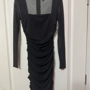 Windsor Black Mesh Ruched Long Sleeve Bodycon Dress